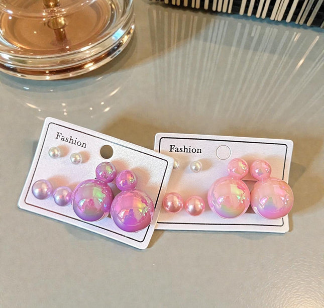 12 Sets 3 Pares de Aretes Tornasol Perla Colores $11 c/u