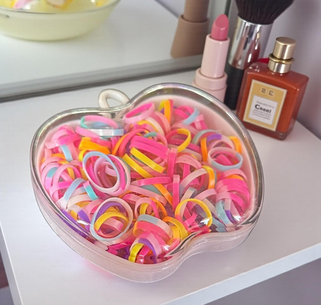 12 Estuches Manzanas con Ligas para Cabello de Colores $9.9 c/u