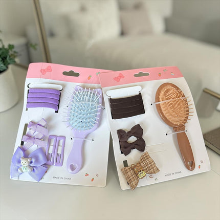 6 Sets de Cepillo con Donas, Moños y Duo de Pinzas para Cabello $35 c/u
