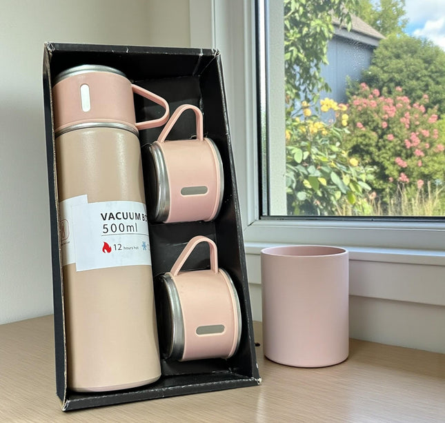 Termo con 3 tazas color en bolsa de regalo