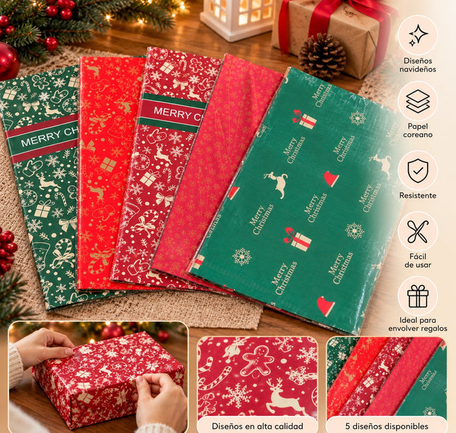 20 Papel Coreano con diseño Navideño $3.75 c/u