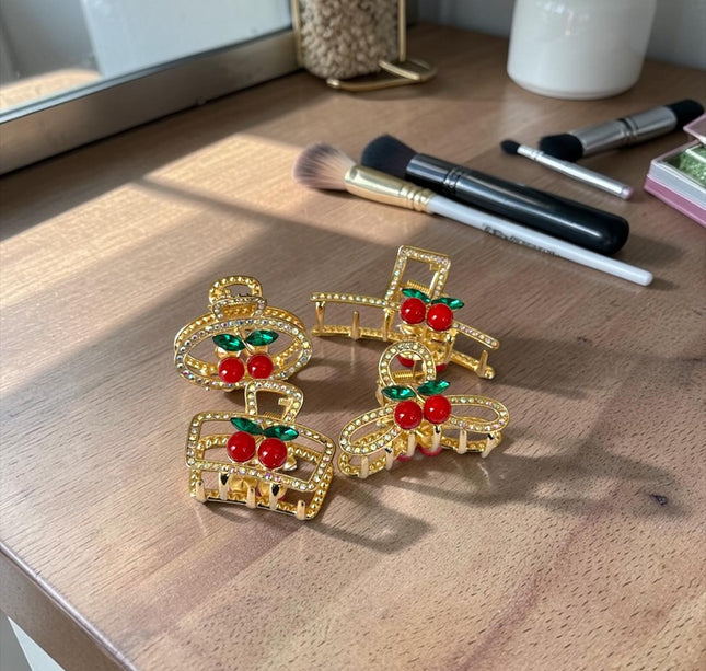 12 Pinzas Cereza con Pedrería  Diseños 3D $13 c/u