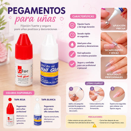 Exclusivo Tienda en linea 💥💎6 Sets de 5 Pegamentos para Uñas $20 c/u