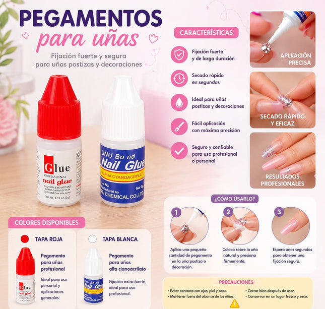 Exclusivo Tienda en linea 💥💎6 Sets de 5 Pegamentos para Uñas $20 c/u