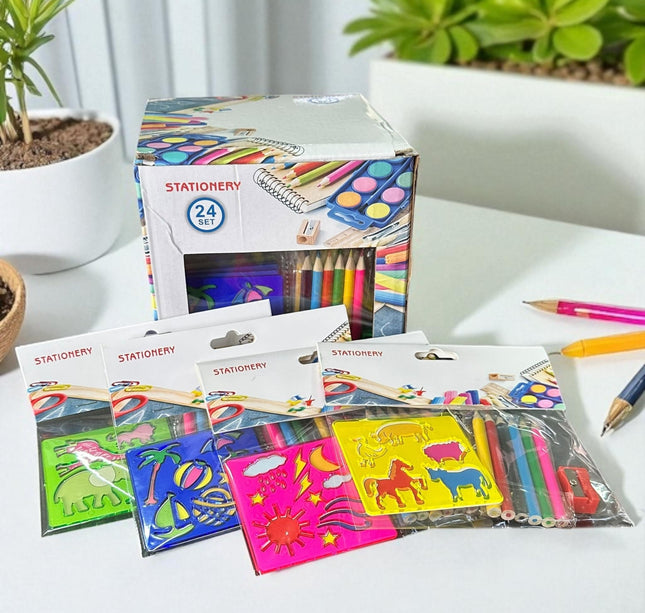 24 Sets de Dibujos Colores y sacapuntas $18.5 c/u