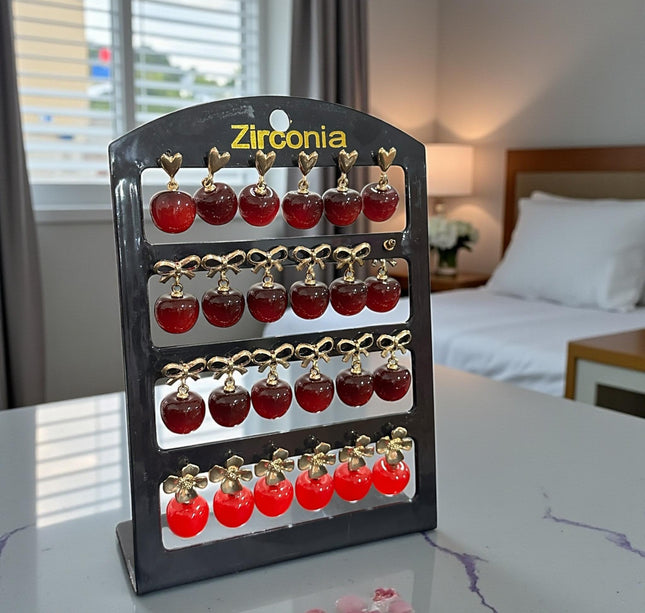 12 Pares de Aretes Cereza Hermosa "Zirconia" $9.8 c/u