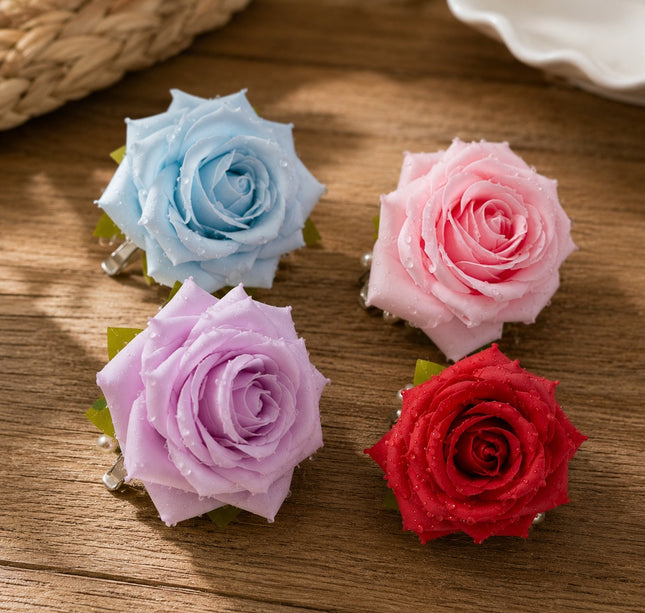 12 Pasador Rosa Hermosa con Detalle de Gotas $12.5 c/u