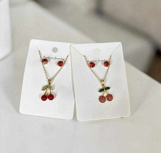12 Sets Cereza Collar y Aretes Dorados $10 c/u