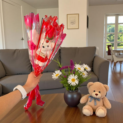 12 Rosa con Osito Individual $19.5 c/u