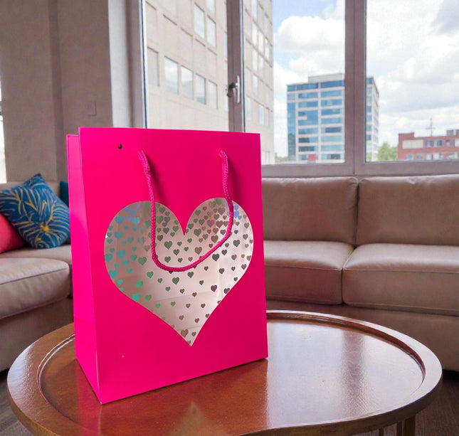 12 Bolsa de Regalo Ventana Corazón Colores $8.5 c/u