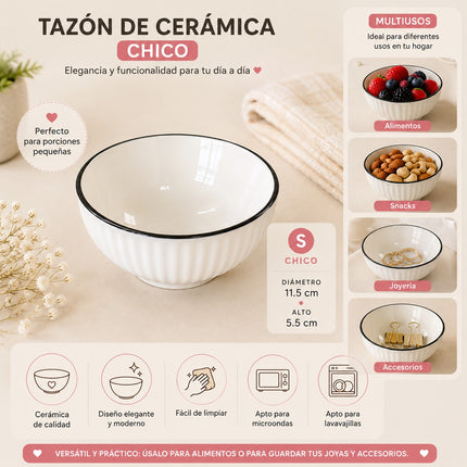 Exclusivo Tienda en linea 💥💎3 Tazón Mini de Ceramica Orilla Negra para Organizar/Cocina $30 c/u