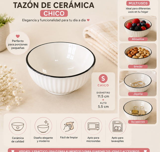 Exclusivo Tienda en linea 💥💎3 Tazón Mini de Ceramica Orilla Negra para Organizar/Cocina $30 c/u