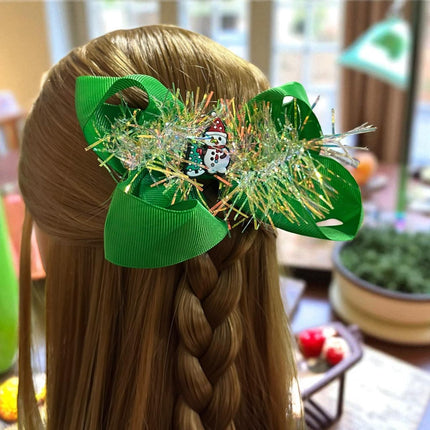 12 Moños Navideños con Escarcha y Figura $6.5 c/u