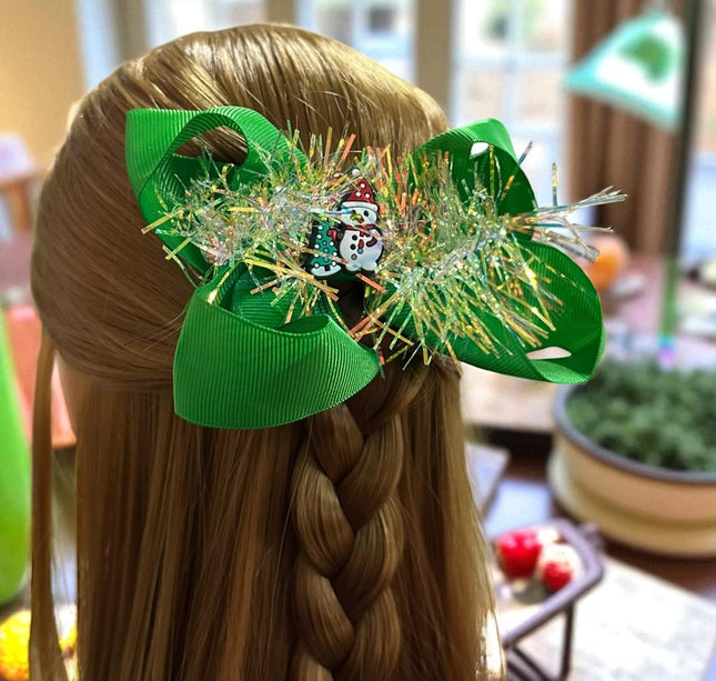 12 Moños Navideños con Escarcha y Figura $6.5 c/u