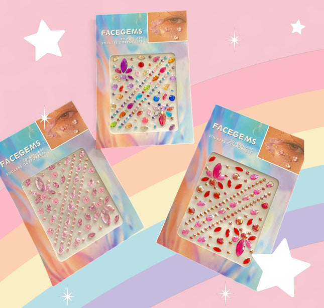 12 Planillas sticker piedras para el rostro $8.20 c/u