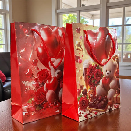 12 Bolsas para Regalo Ositos Corazones "San Valentin" $5.9 c/u