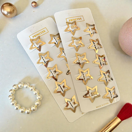 12 Sets de 10 Estrellas Cuquitas/Pasador Doradas/Plateadas $13 c/u
