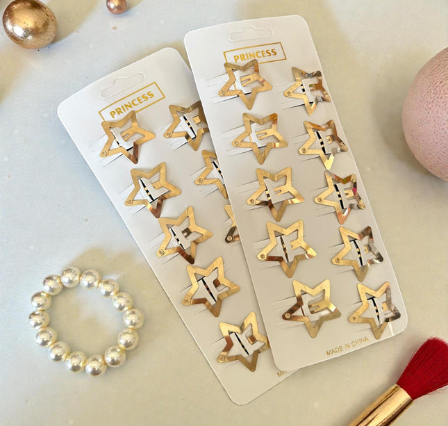12 Sets de 10 Estrellas Cuquitas/Pasador Doradas/Plateadas $13 c/u