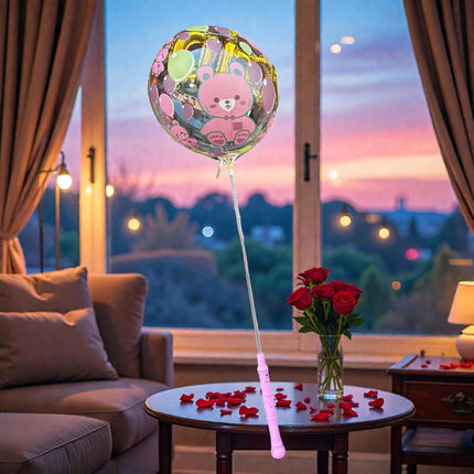 10 Globo Burbuja Decorado con Base luz y Popote $25 c/u