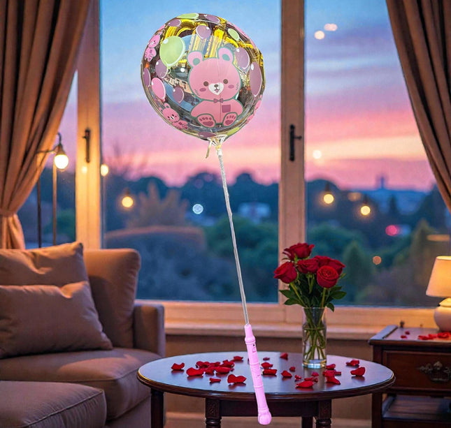 10 Globo Burbuja Decorado con Base luz y Popote $25 c/u