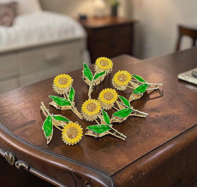 12 Pinzas Girasol Pedreria Linda Metalica $21 c/u