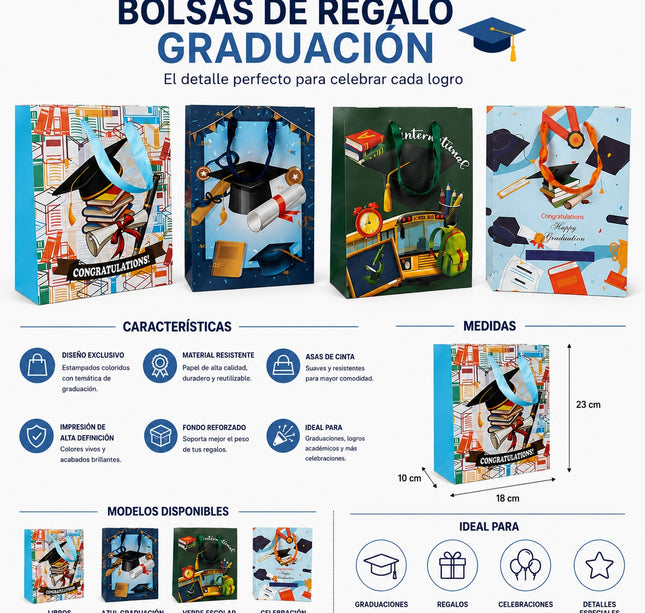 12 Bolsas de Regalo Graduación $9.8 c/u