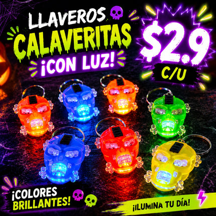 48 Llaveros Calaveritas con Luz, colores Brillantes  $2.9 c/u