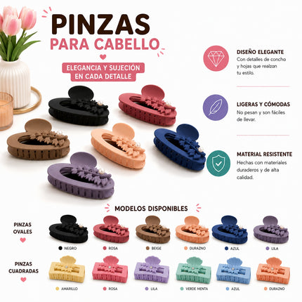 12 Pinzas Matte con Perla/Pedrería Flores $11.9 c/u