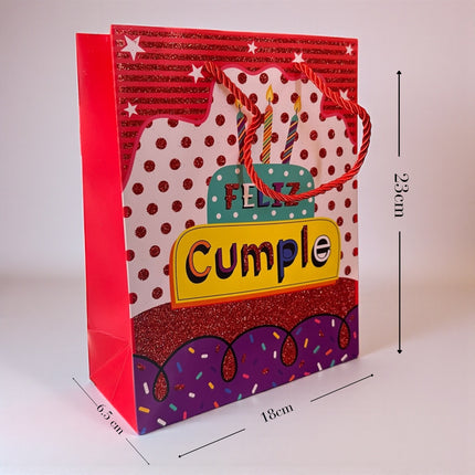 12 Bolsas para Regalo Diamantadas "Feliz Cumpleaños" $11.3 c/u