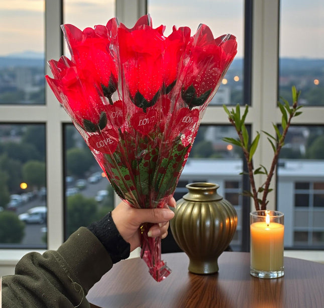 12 Rosas con Luz "Love" San Valentin $15 c/u