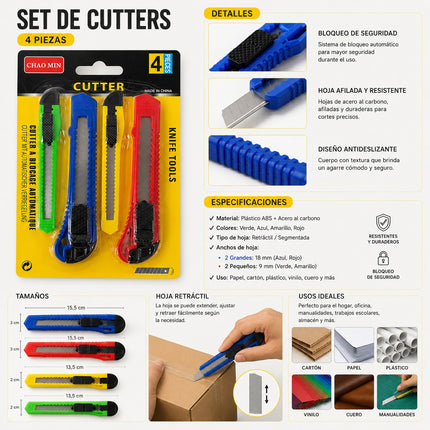 3 Sets de 2 Cutters Grandes y 2 Chicos $35 c/u