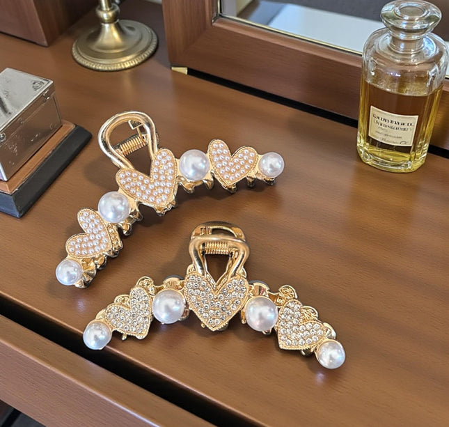 12 Pinzas Doradas Corazones con Perlas $18 c/u