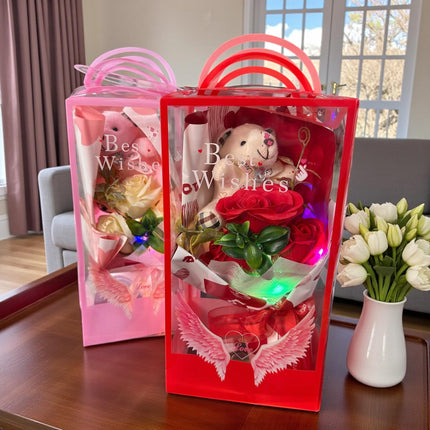Ramos de 3 Rosas de Jabón con Osito, en Caja de Regalo