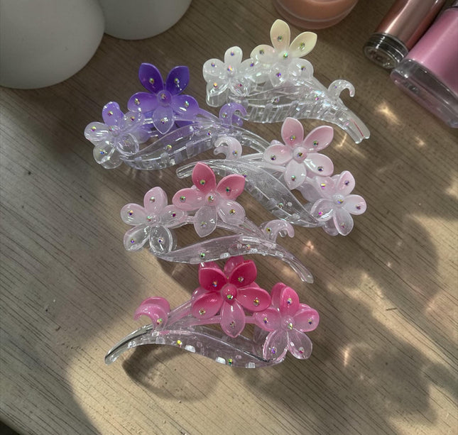 12 Pinzas Flores Cristalinas Pedreria $11.5 c/u