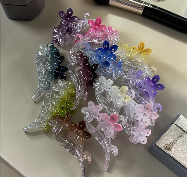 12 Pinzas Flores Cristalinas Pedreria $11.5 c/u