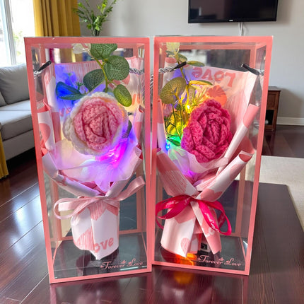 Ramo de Rosa Crochet Ccon Luz de Hadas en Caja de Regalo