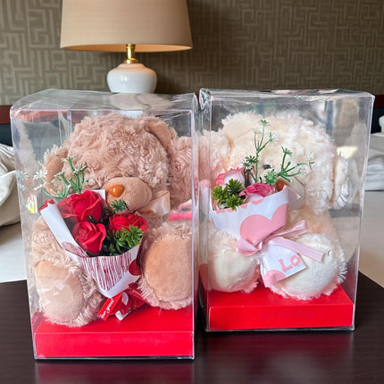 Oso de Peluche con Flores de Jabón en Caja