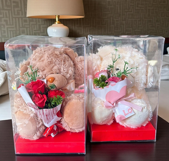Oso de Peluche con Flores de Jabón en Caja