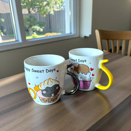 3 Taza Gatitos "Seet Days" Mango de Colores $32 c/u