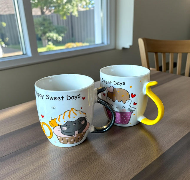 3 Taza Gatitos "Seet Days" Mango de Colores $32 c/u