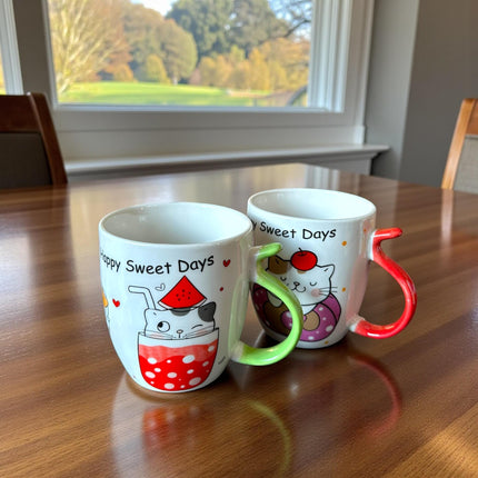 3 Taza Gatitos "Seet Days" Mango de Colores $32 c/u