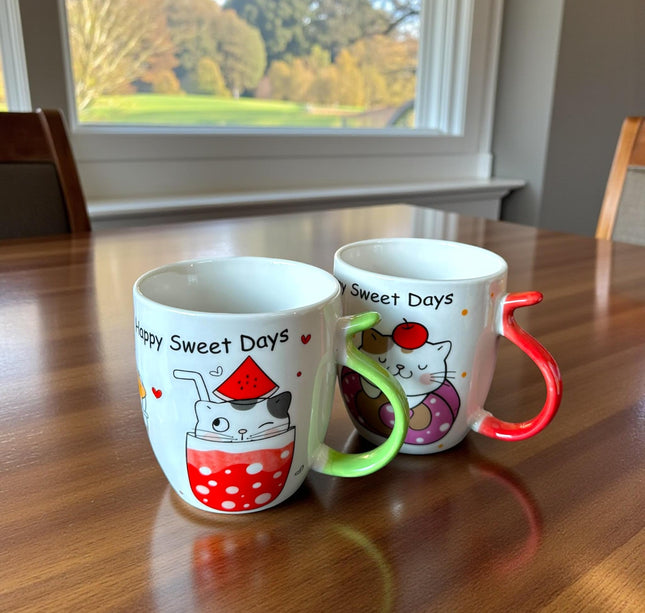 3 Taza Gatitos "Seet Days" Mango de Colores $32 c/u