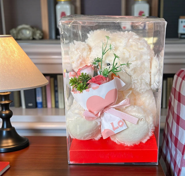 Oso de Peluche con Flores de Jabón en Caja