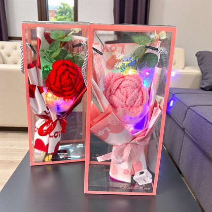 Ramo de Rosa Crochet Ccon Luz de Hadas en Caja de Regalo