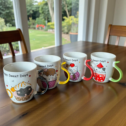 3 Taza Gatitos "Seet Days" Mango de Colores $32 c/u