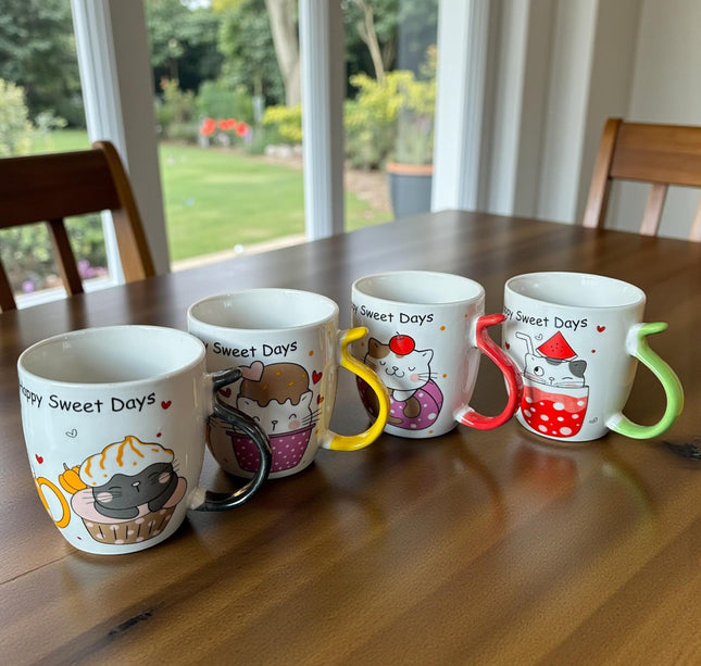 3 Taza Gatitos "Seet Days" Mango de Colores $32 c/u