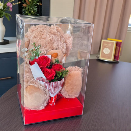 Oso de Peluche con Flores de Jabón en Caja