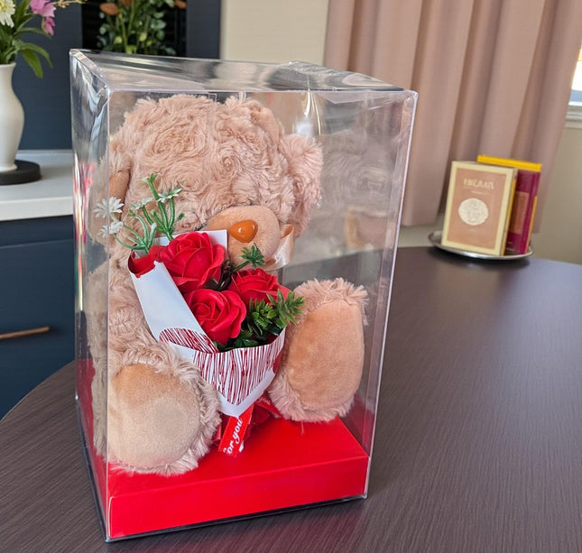 Oso de Peluche con Flores de Jabón en Caja